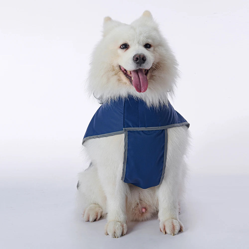 Blue Fun Waterproof Dog Raincoat for Large Dogs, Breathable Mesh Lining & Reflective Back Strip by PawHaven