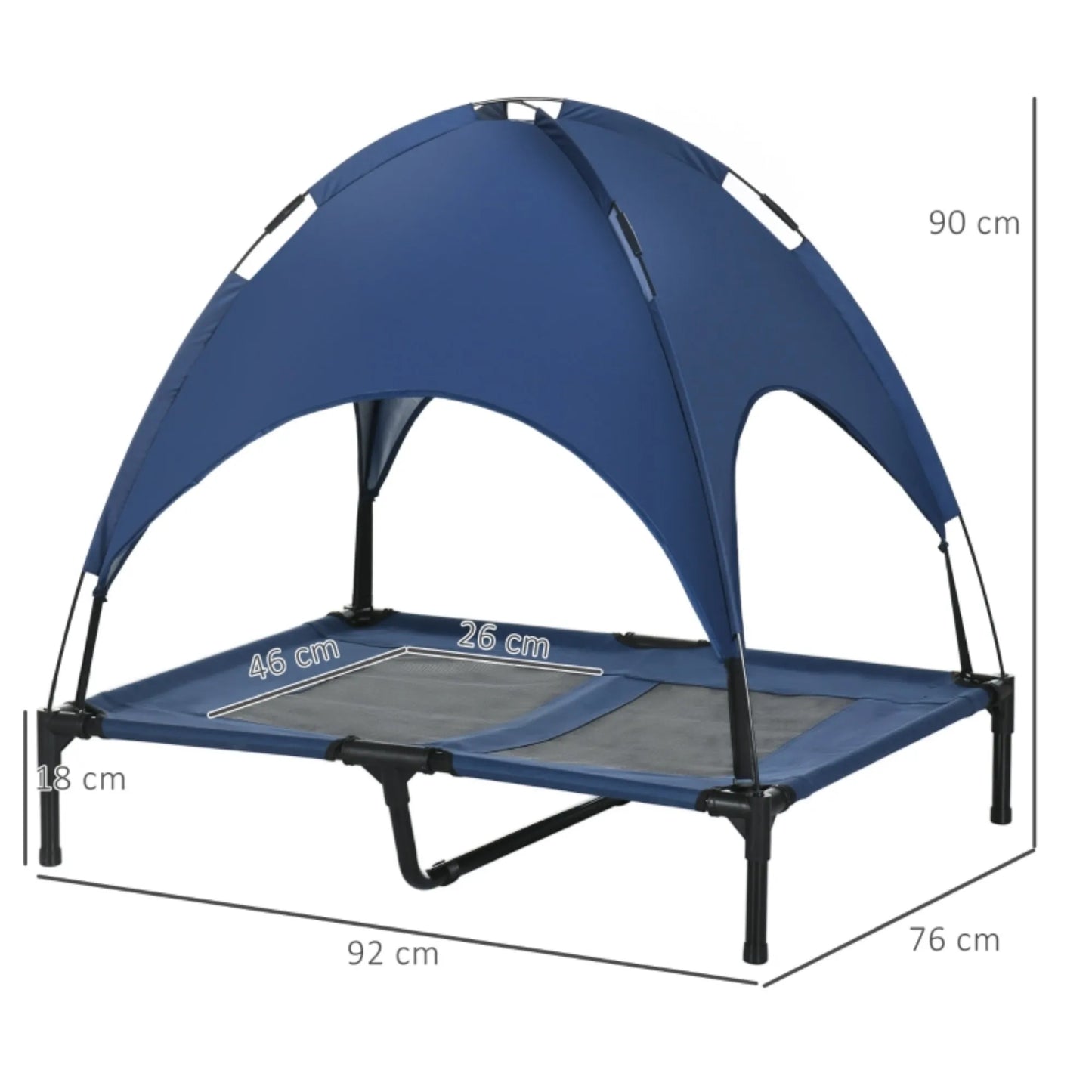 Raised Dog Bed Waterproof Elevated Pet Cot with Breathable Mesh UV Protection Canopy Blue, for Large Dogs, 92 x 76 x 90cm by PawHaven