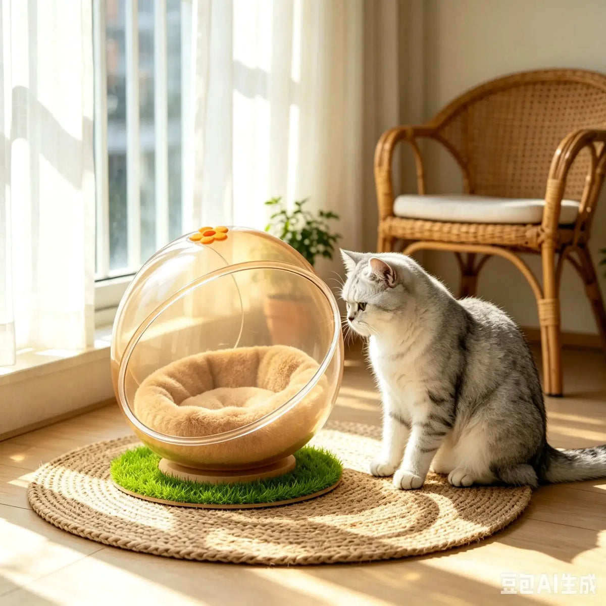 Space Capsule Cat Bed, Easy Clean Washable Hammock House with Climbing Frame, Universal Pet Nest for Kittens Indoor Cats Furniture by PawHaven