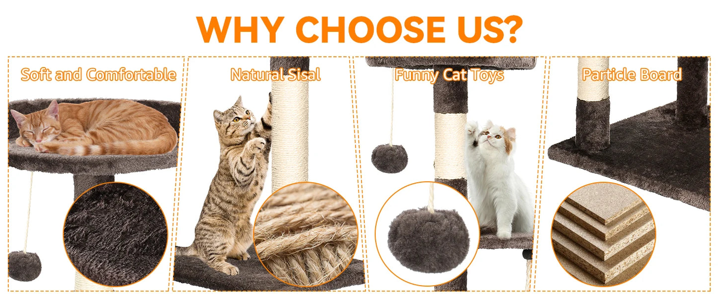 Passerscat Cat Trees Cat Climbing Frame For Indoor Cats Multi-Level With Scratching Posts Cat Tower Padded Top Perches and Condo by PawHaven