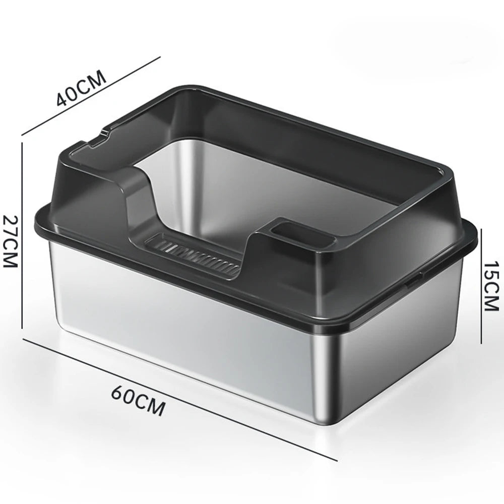 Premium XXL Stainless Steel Cat Litter Tray With Lid by PawHaven