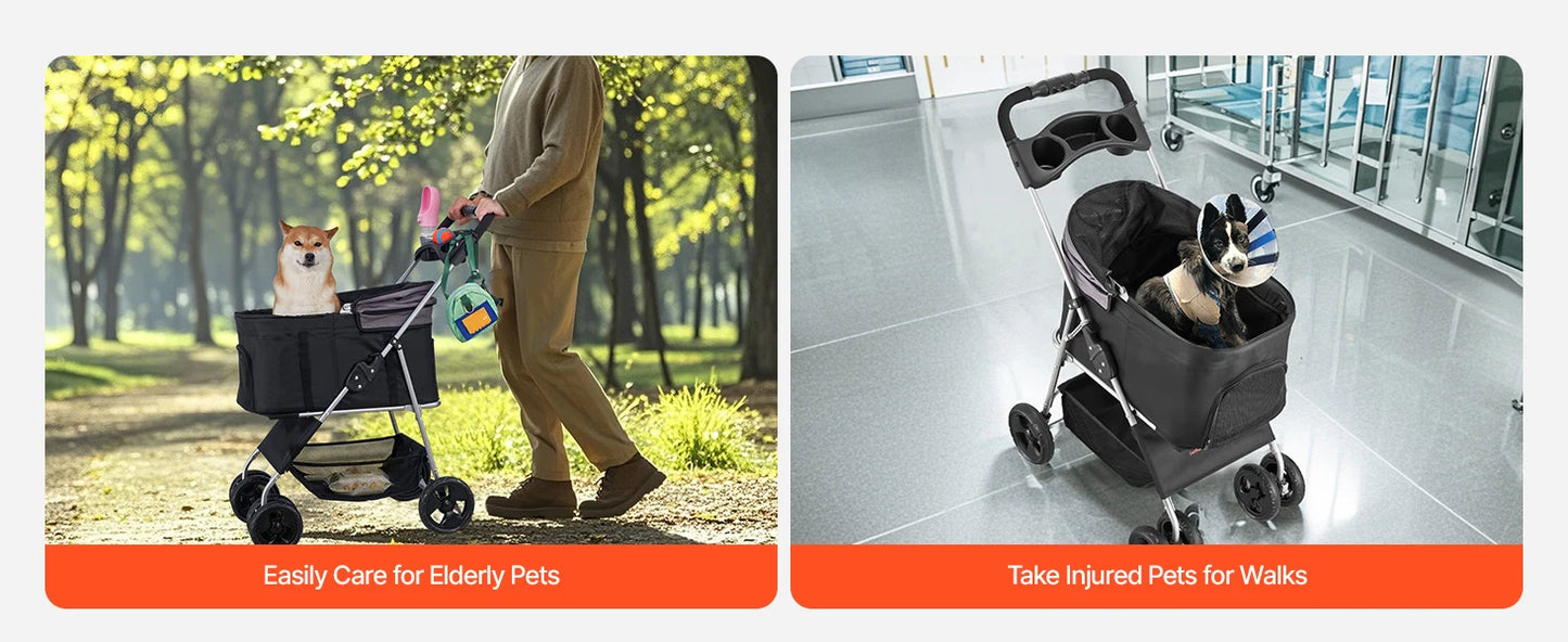 SucceBuy Pet Stroller 35 lbsDog Stroller Cart 4 Wheels Cats Pram w/Carrier & Mesh Animal Carrier w/Brake Small to Medium Pet by PawHaven