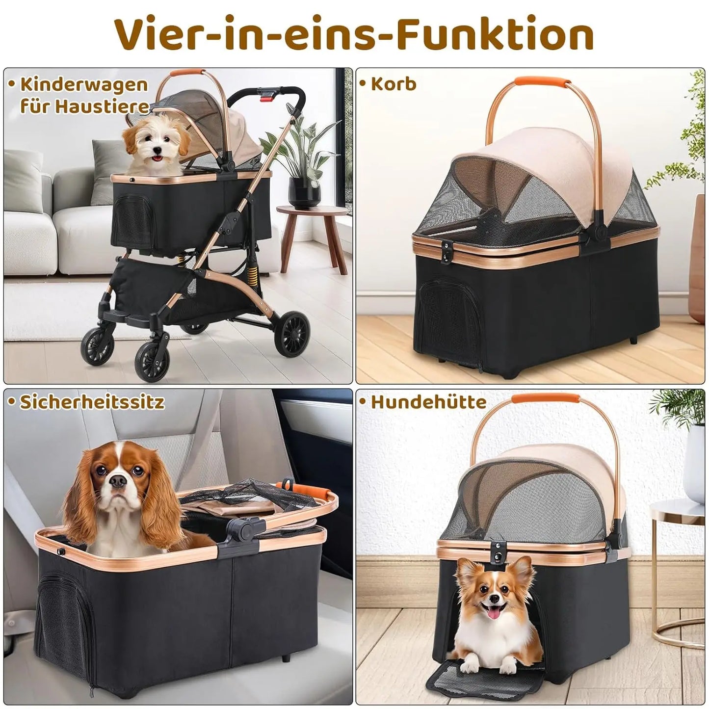 Dog Buggy 2 in 1 Stroller Dog Box Transport Foldable Cat Stroller, 360° Wear-resistant Rubber Wheels, with Storage Basket by PawHaven