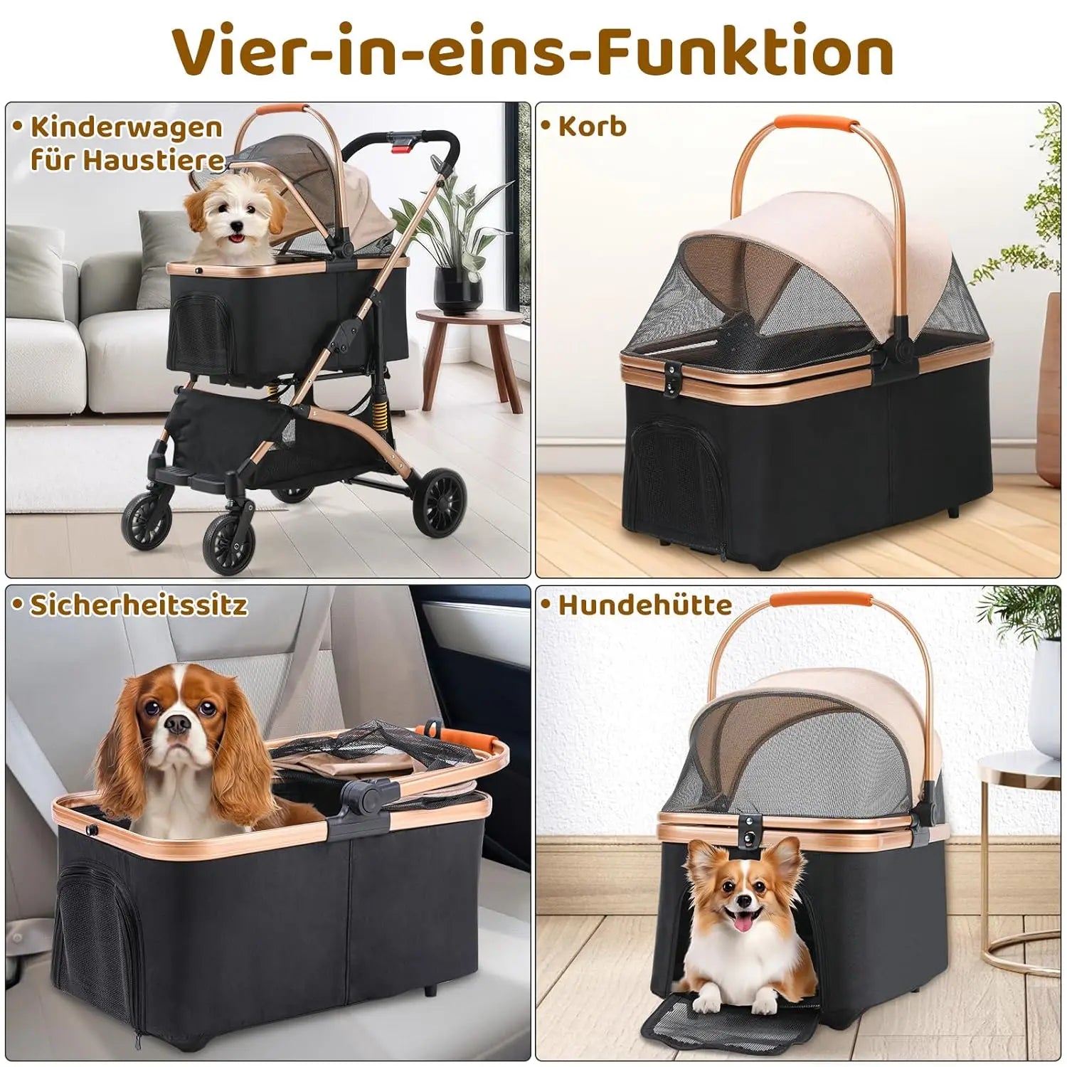 Dog Buggy 2 in 1 Stroller Dog Box Transport Foldable Cat Stroller, 360° Wear-resistant Rubber Wheels, with Storage Basket by PawHaven