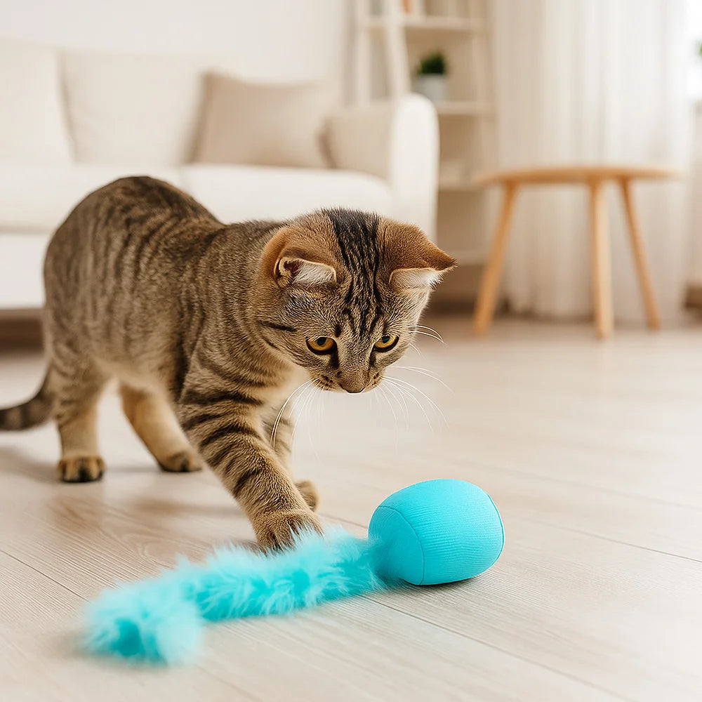 Feather Teaser Cat Toy Ball, Natural Wool Felt and Feathers for Interactive Play, Mental and Physical Stimulation by PawHaven