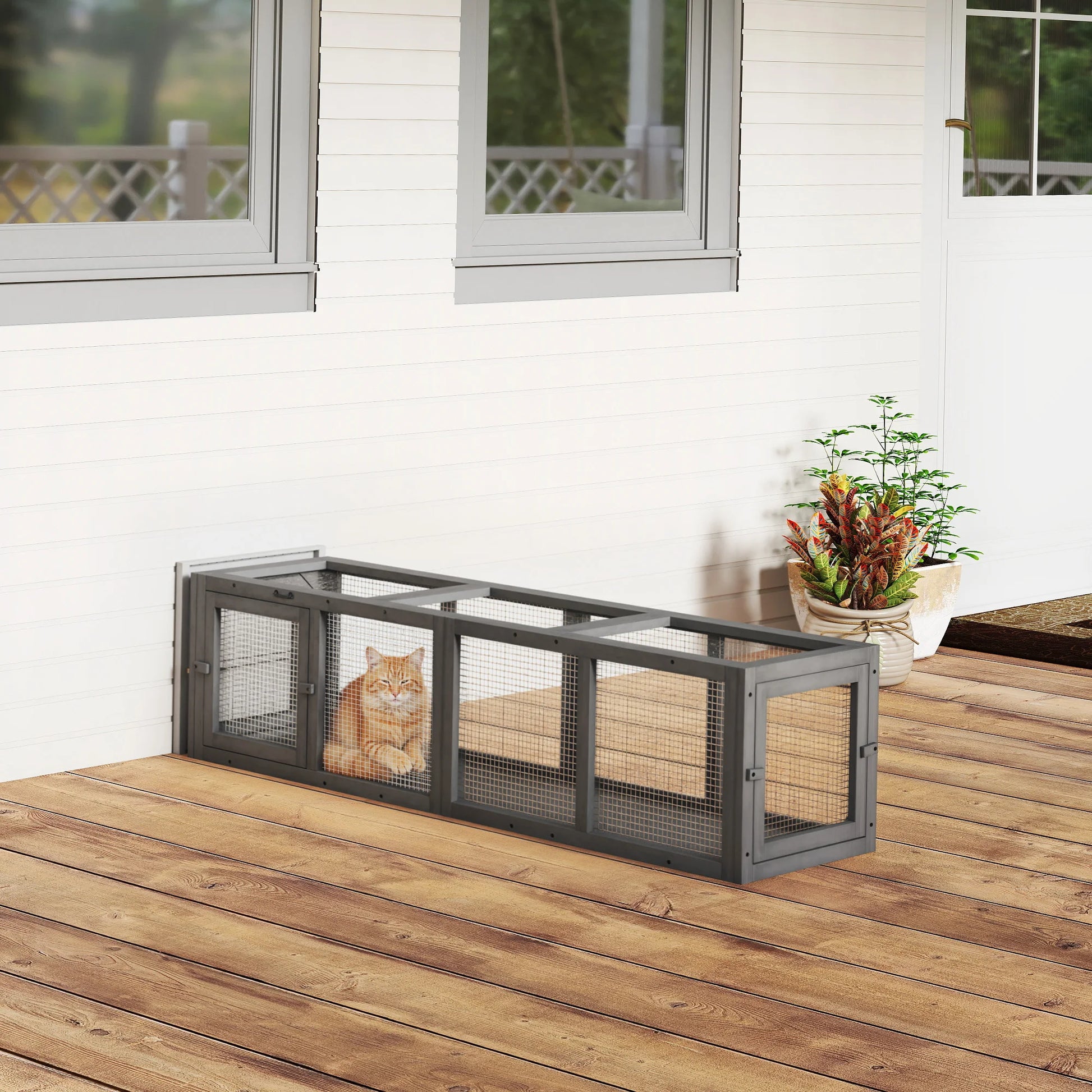 PawHut Outdoor Cat Tunnel, Wooden Extendable Pet Run, for Kitty, Puppy, Grey by PawHaven