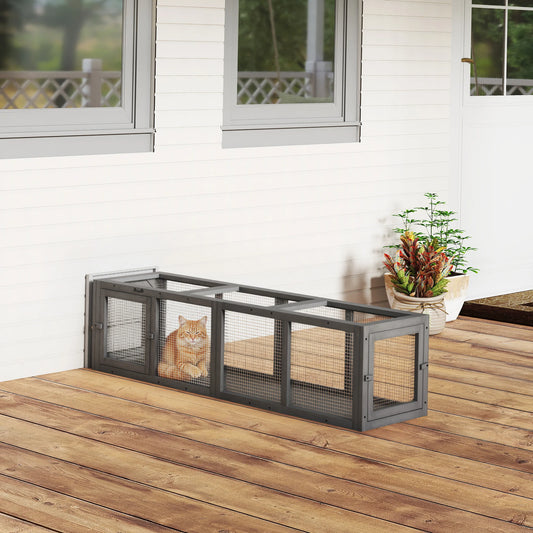 PawHut Outdoor Cat Tunnel, Wooden Extendable Pet Run, for Kitty, Puppy, Grey by PawHaven