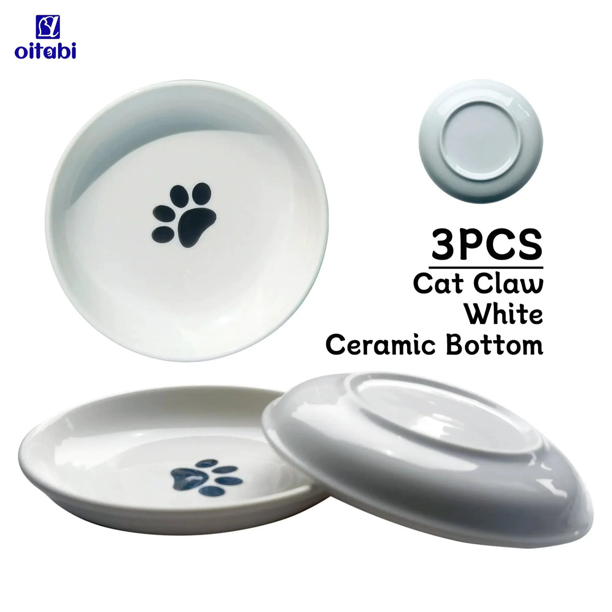 Oitabi 3PCS Cat Food Bowl, Ceramic Cat Bowls, Anti Whisker Fatigue Cats Bowl Set, Shallow Wide Kitten Plates for Food and Water by PawHaven