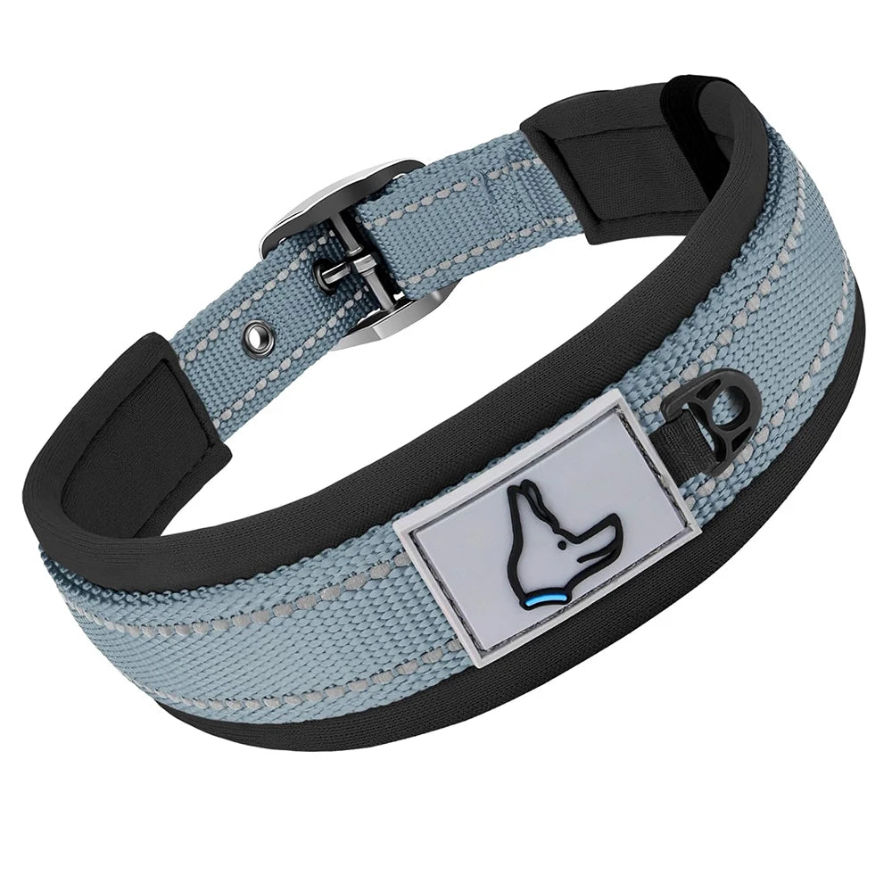 Premium Padded Reflective Dog Collar Adjustable Nylon by PawHaven