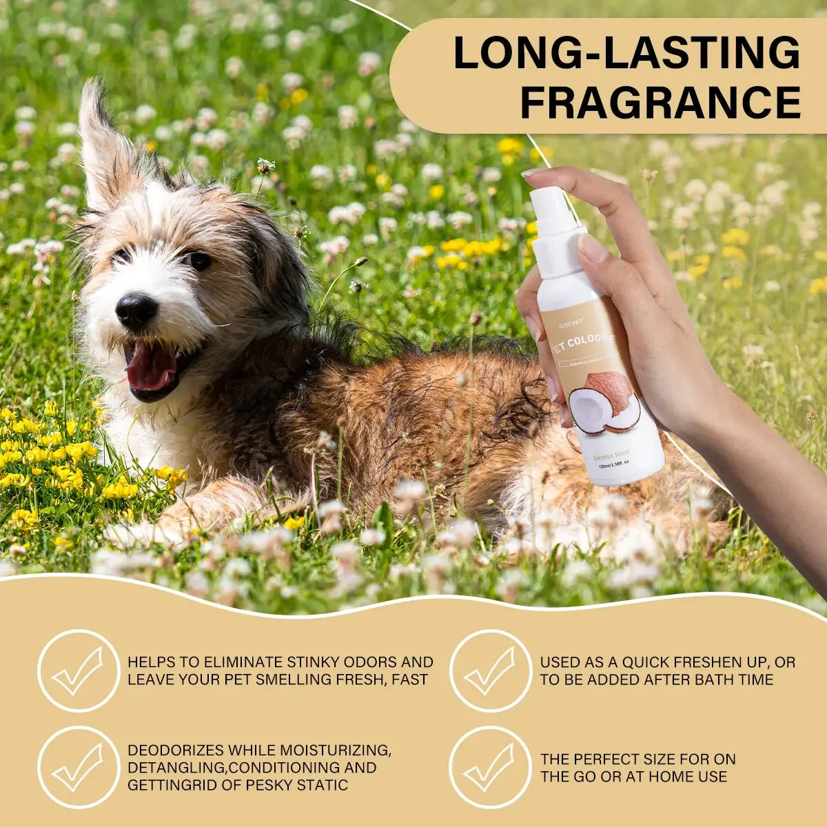 Pet Deodorizing Spray Coconut Scent 100ml Dog Cologne Long Lasting Fragrance Natural Odor Neutralizer Pet Safe Grooming for Dogs by PawHaven