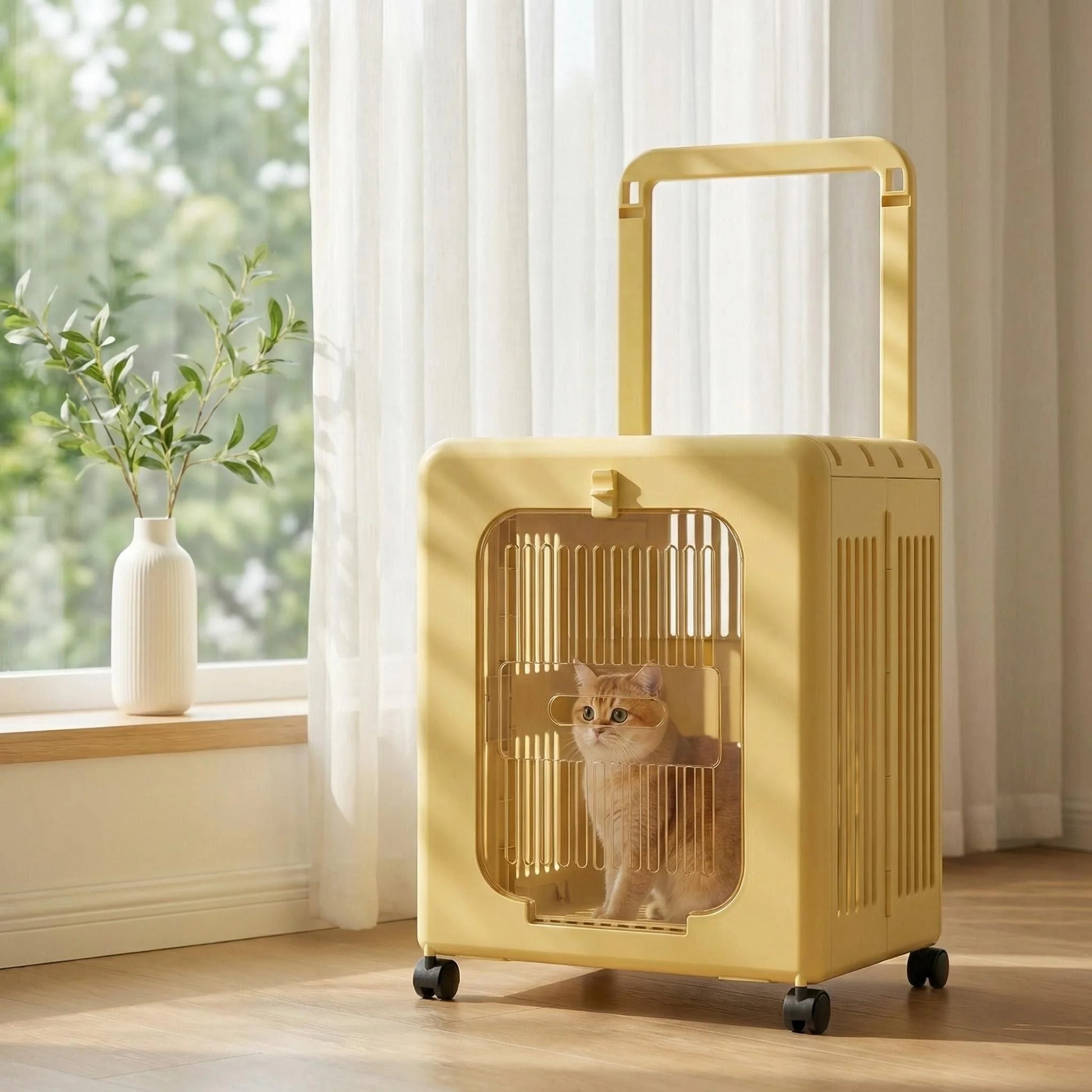 Portable Folding Pet Carrier Compatible for Cats and Small Dogs Pet Stroller, Wide Open Breathable Carrier for Outings(Yellow) by PawHaven