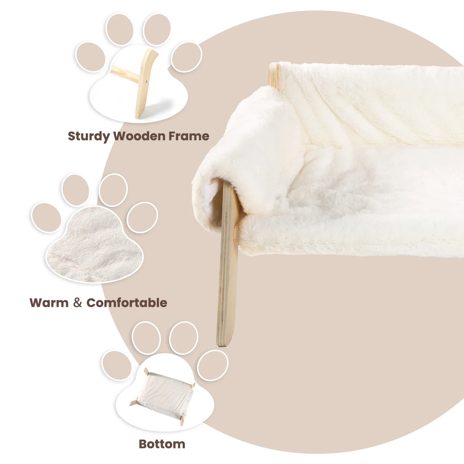 Large Cat Bed Sturdy Wooden Leg Raised Plush Cat Sofa Bed Kitten Bed for Indoor Cats - Soft Cat Couch by PawHaven