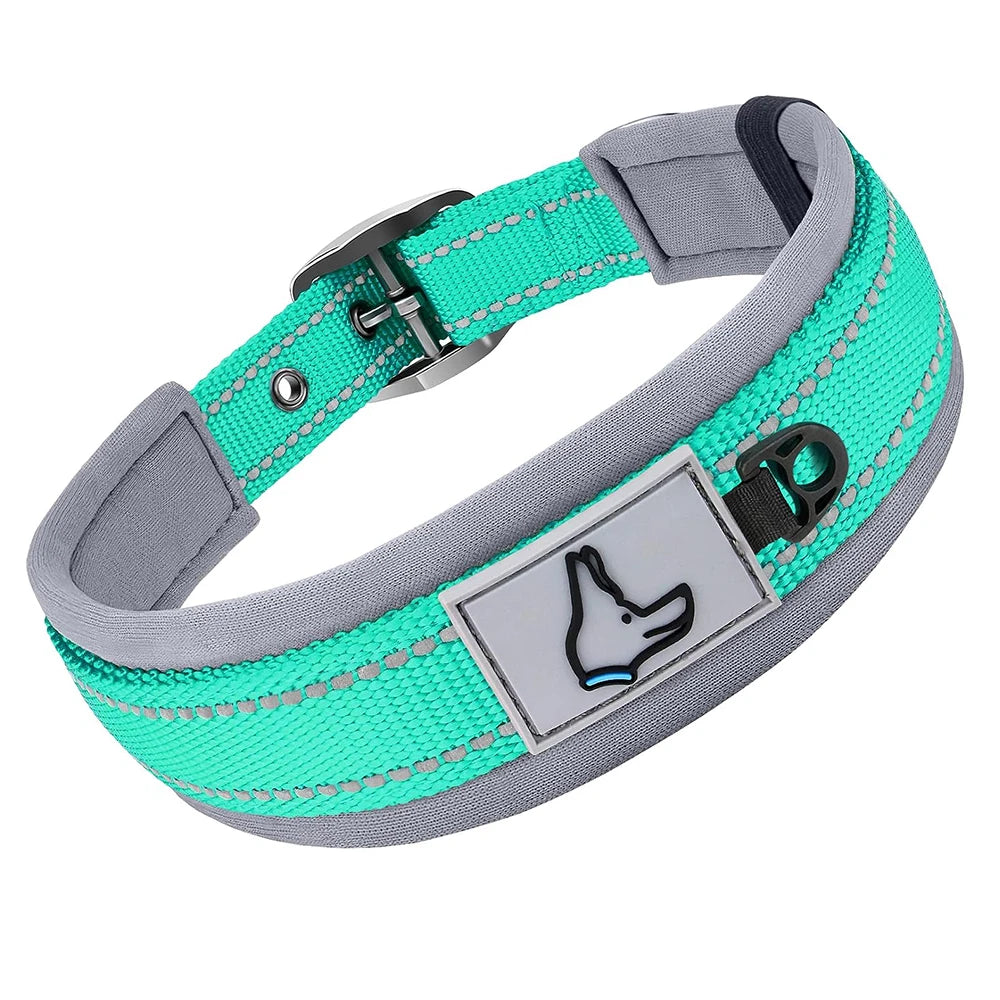 Premium Padded Reflective Dog Collar Adjustable Nylon by PawHaven