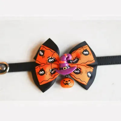 Halloween Pet Bow Tie Collar with Bell, Anti-Lost Pumpkin Decor for Cats, Small Dogs & Teddy Anti-Lost Design with Bell by PawHaven