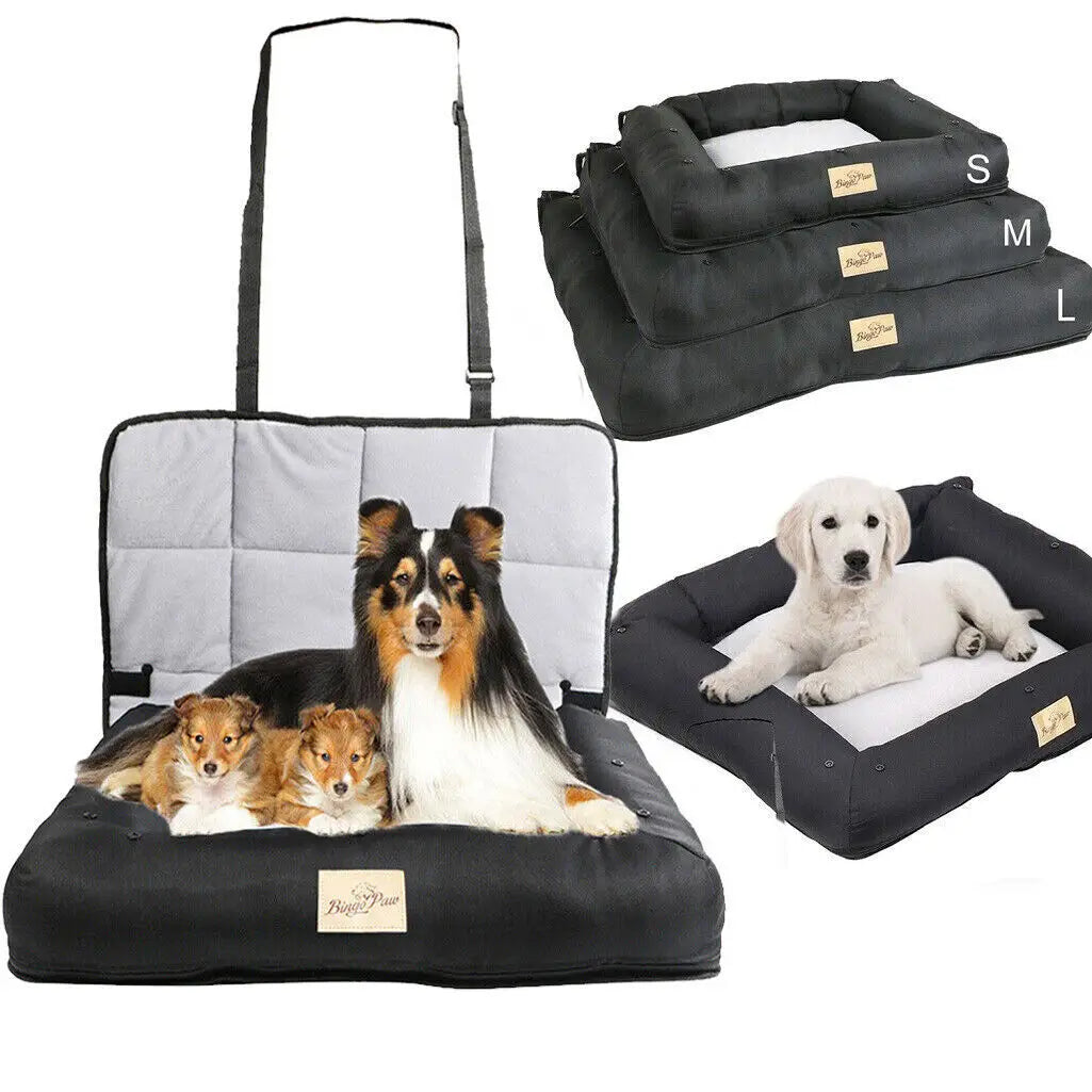 Car Seat Bed for Dog Waterproof Pet Cushion Bed Mat Dog Carrier with Removable Pad Cover and Safety Belt 3 Sizes by PawHaven