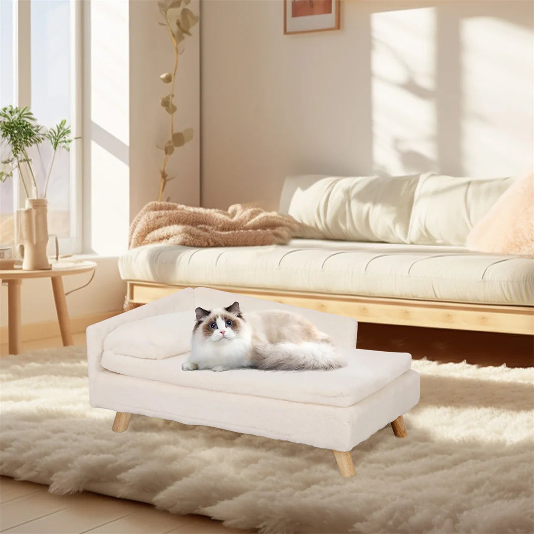L Shape Dog Sofa Bed Cat Cushion Chaise Stool Soft Warm Nesting Couch with Rubber Wooden Legs by PawHaven