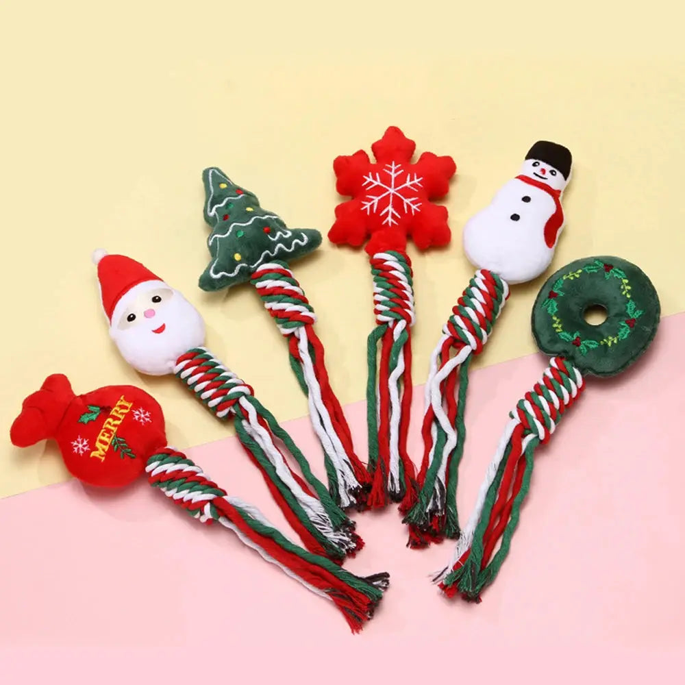Christmas Small Dog Toy Chew Plush Puppy Cat Gift Tassel Rope Pet Toy Santa Claus Snowflake Christmas Tree by PawHaven