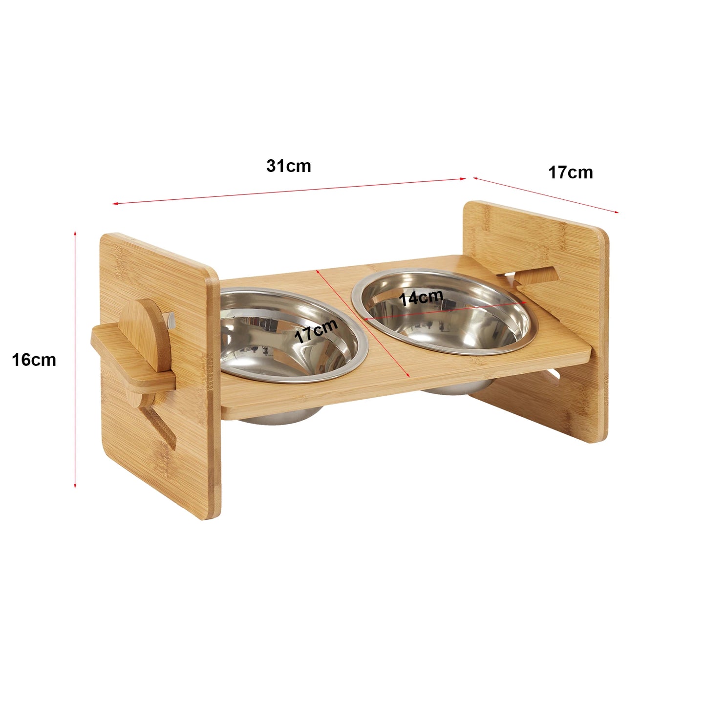 Wooden Raised Cat Bowls, Food Container, Drinking Dish, Bamboo Stand, Stainless Bowl, Height Adjustable by PawHaven