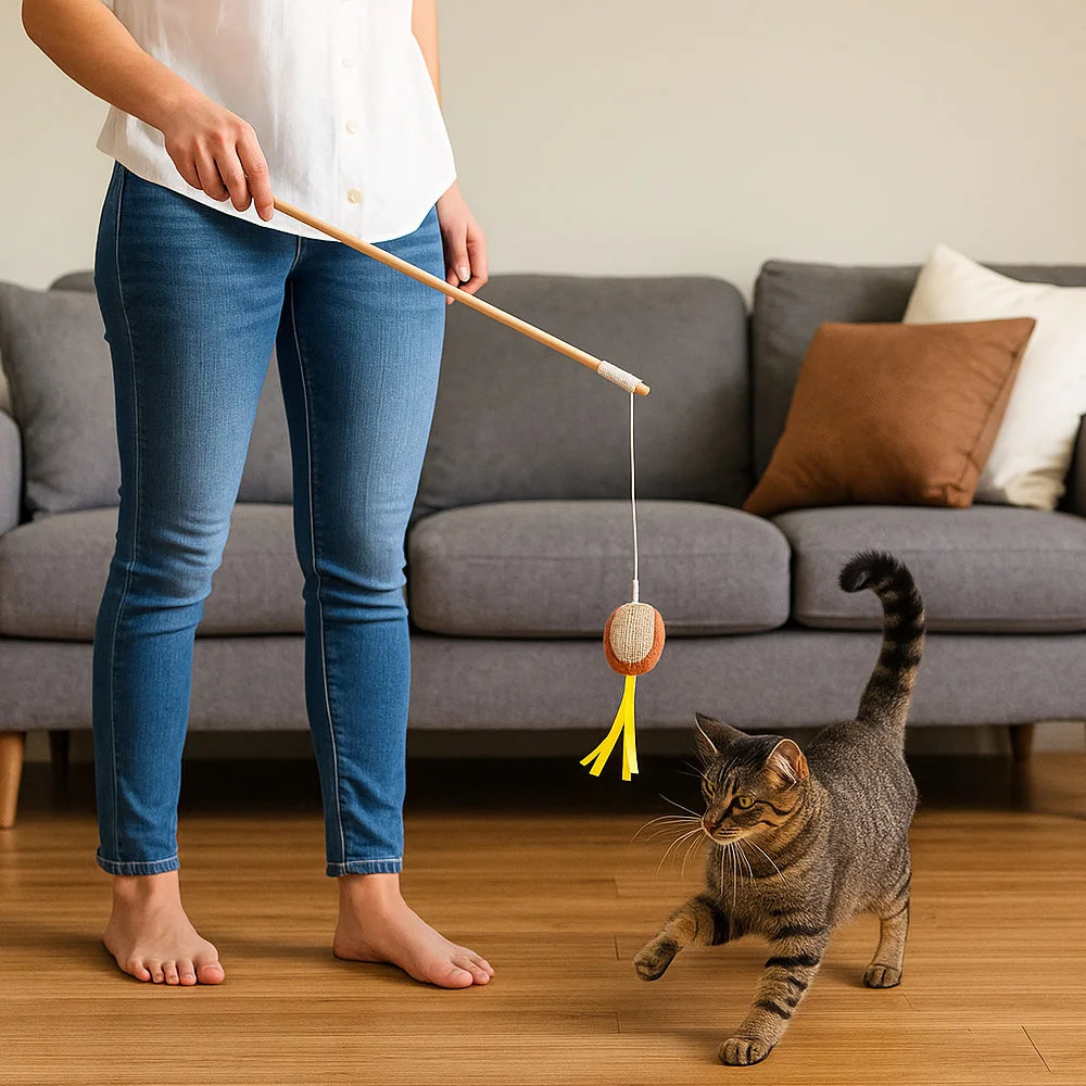 Teaser Cat Toy with Ball, Interactive Wand for Exercise and Play, Dangly Feathers and Catnip for Mental Stimulation by PawHaven