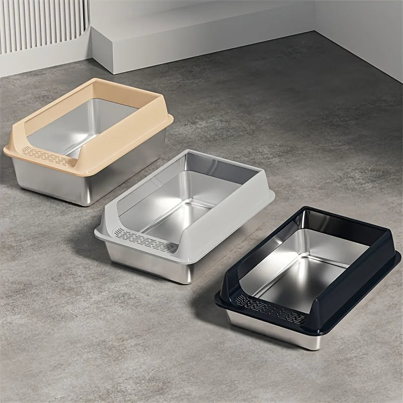 Stainless Steel Litter Box, Semi-enclosed Splash-proof And Leak-proof Design, Removable Lid, Suitable For Big Cats, And More by PawHaven