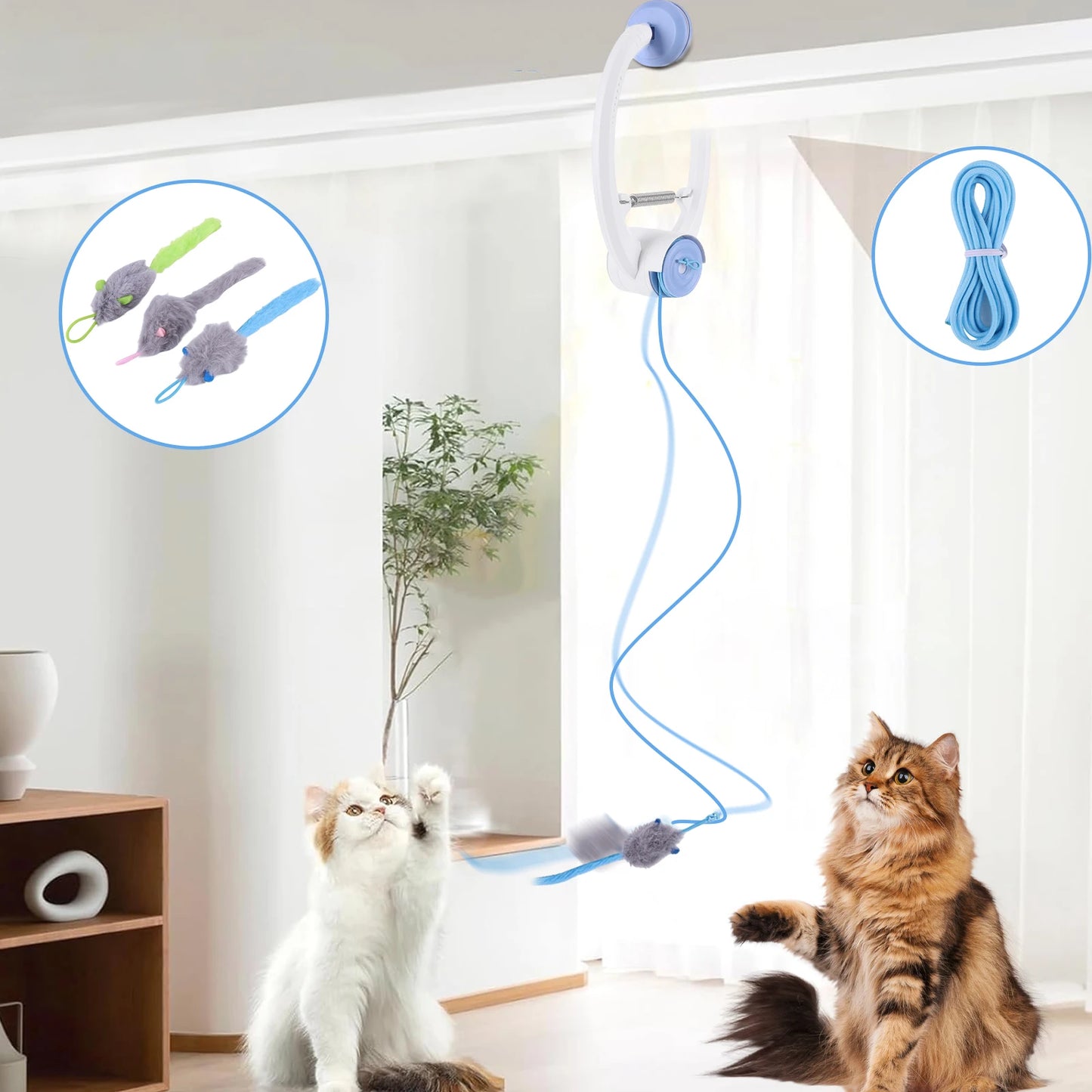 Door Hanging Automatic Retractable Kitten Toys with 3 Catnip Mice Self Play Hanging Door Cat Mouse Toys for Indoor Cats by PawHaven