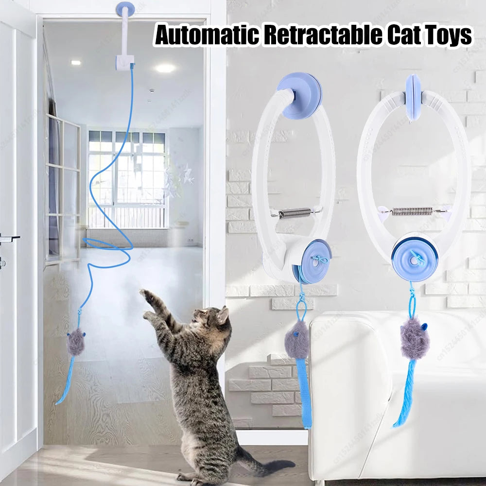Door Hanging Automatic Retractable Kitten Toys with 3 Catnip Mice Self Play Hanging Door Cat Mouse Toys for Indoor Cats by PawHaven