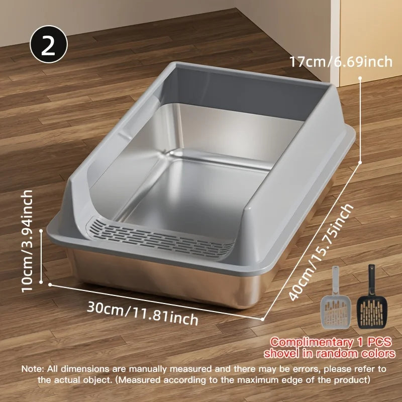 Stainless Steel Litter Box, Semi-enclosed Splash-proof And Leak-proof Design, Removable Lid, Suitable For Big Cats, And More by PawHaven