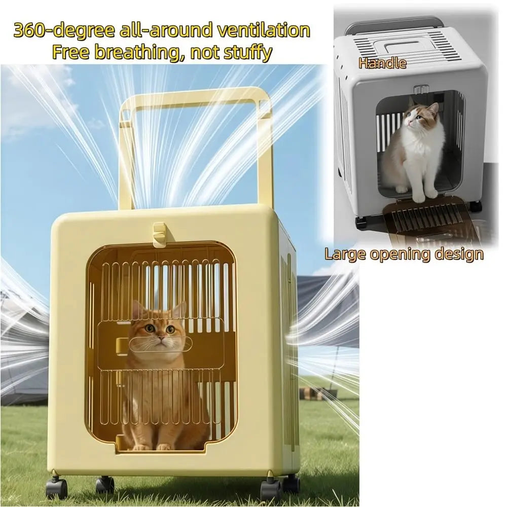 Portable Folding Pet Carrier Compatible for Cats and Small Dogs Pet Stroller, Wide Open Breathable Carrier for Outings(Yellow) by PawHaven