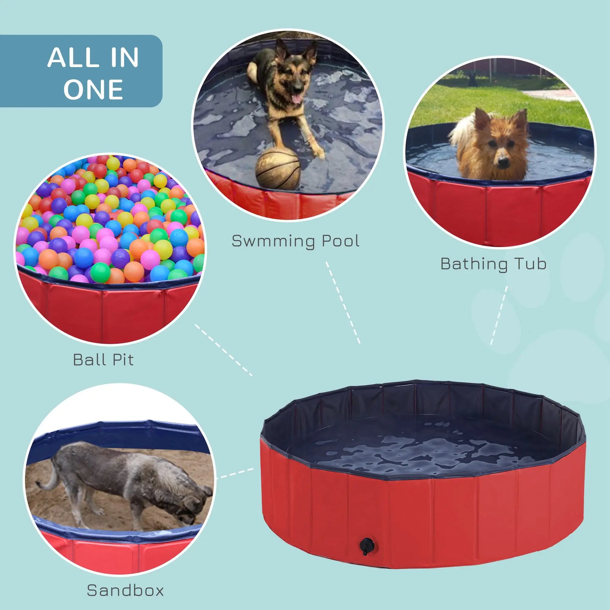 PawHut Foldable Pet Paddling Pool Non Slip Indoor Outdoor by PawHaven