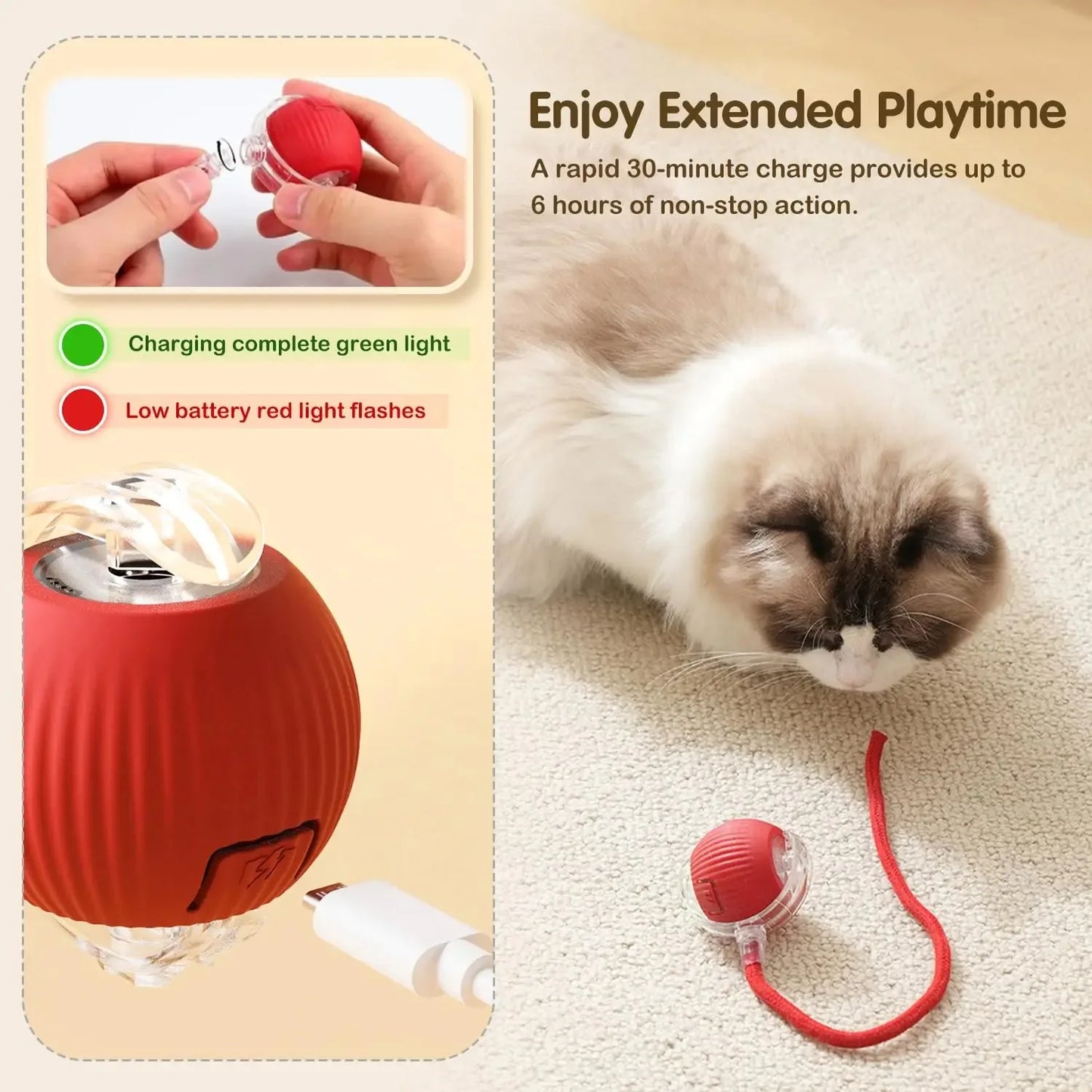 New Cat Interactive Ball Toy,Automatic Rolling Cat Ball Rechargeable,Smart Kitten Interactive Toy,Intelligent Balls Toy for Cat by PawHaven