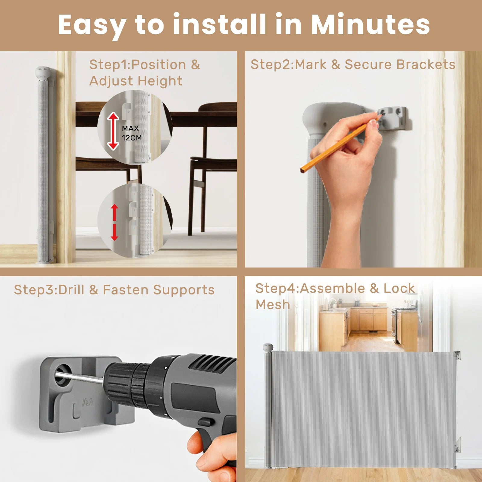 Extendable Stair Gate 0-140 cm Stair Protection Roller Blind Dog Door Gate and Baby Stair Safety Gate for Indoor & Outdoor Use by PawHaven