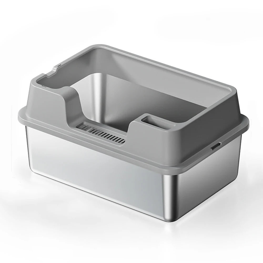 Premium XXL Stainless Steel Cat Litter Tray With Lid by PawHaven