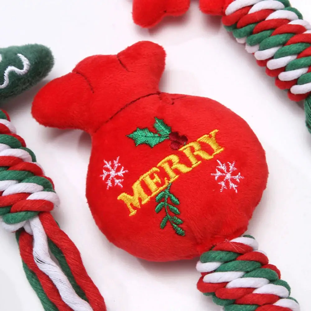 Christmas Small Dog Toy Chew Plush Puppy Cat Gift Tassel Rope Pet Toy Santa Claus Snowflake Christmas Tree by PawHaven