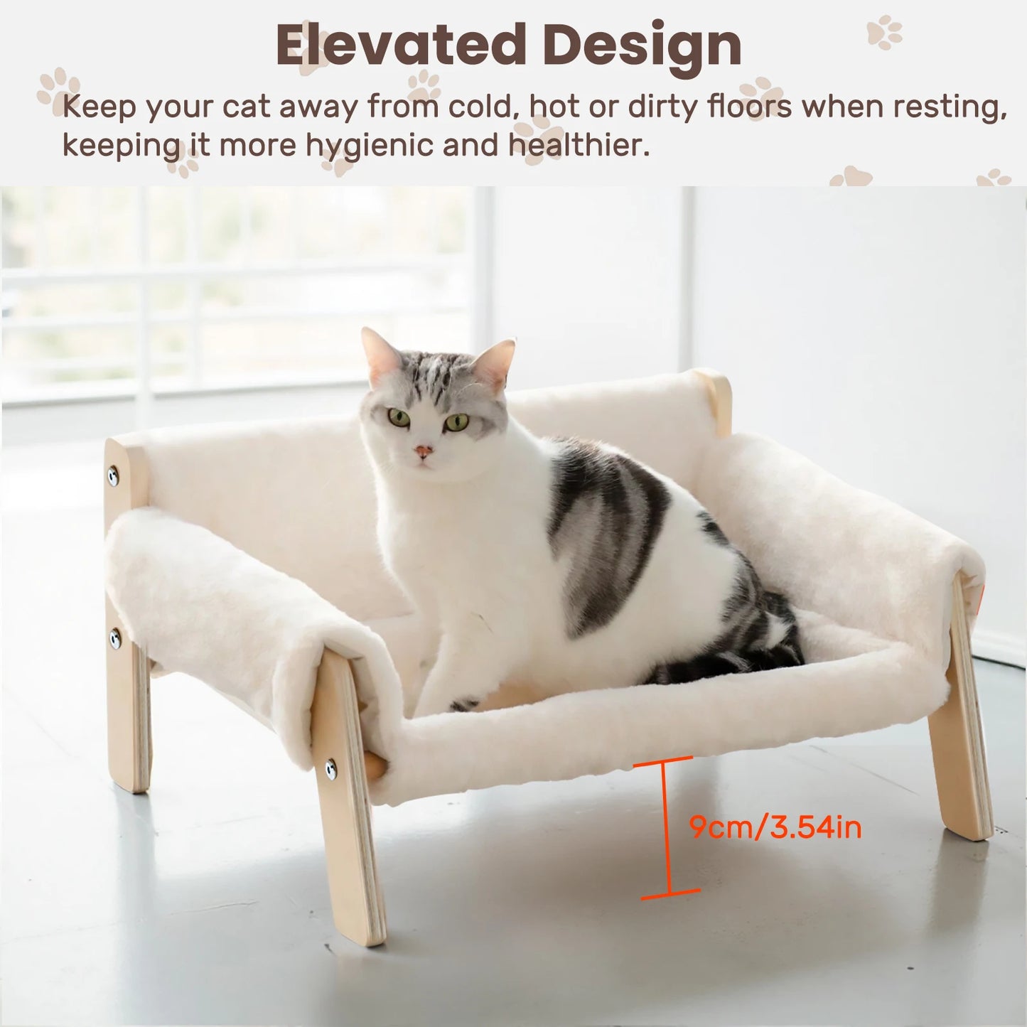 Large Cat Bed Sturdy Wooden Leg Raised Plush Cat Sofa Bed Kitten Bed for Indoor Cats - Soft Cat Couch by PawHaven