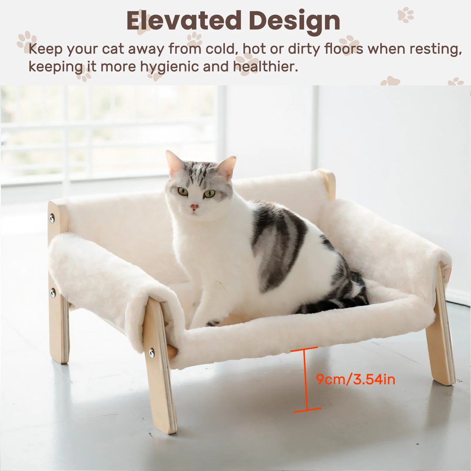 Large Cat Bed Sturdy Wooden Leg Raised Plush Cat Sofa Bed Kitten Bed for Indoor Cats - Soft Cat Couch by PawHaven