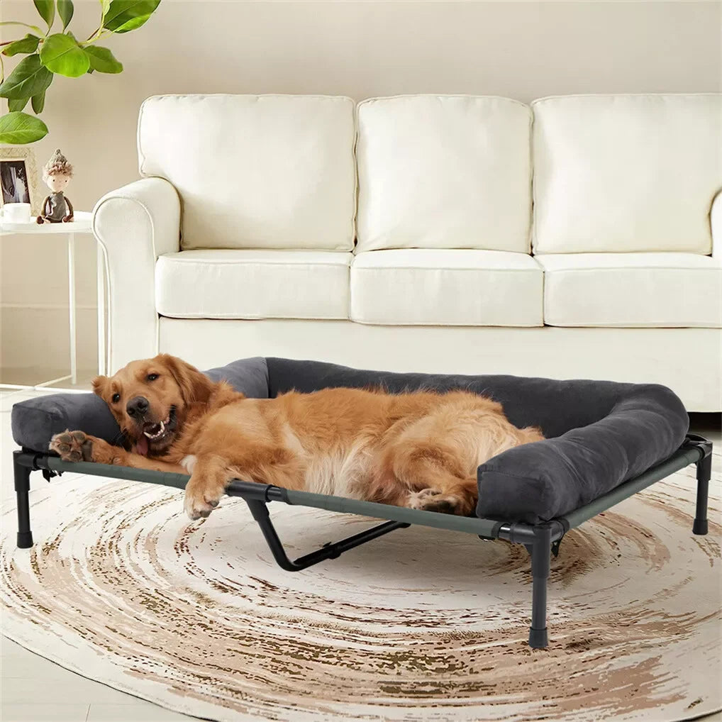 BINGOPAW Outdoor Dog Bed Elevated Cooling Pet Lounger with Detachable Plush Bolster Mesh Cot Sleep for Camping by PawHaven