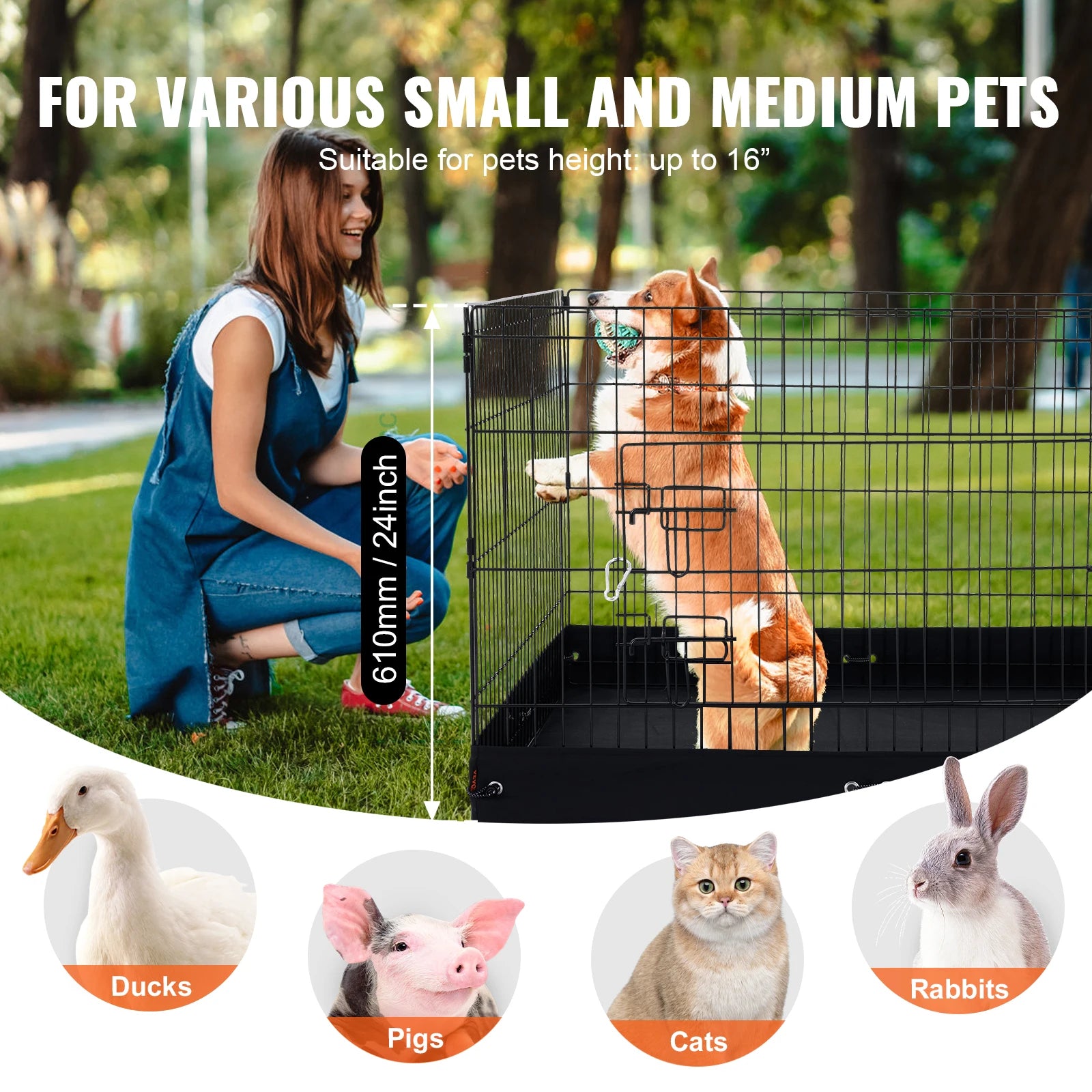 SucceBuy Dog Playpen Panels Foldable Metal Pet Exercise Pen Dog Fence Indoor Outdoor Pen with Top Cover & Bottom Pad for Dogs by PawHaven