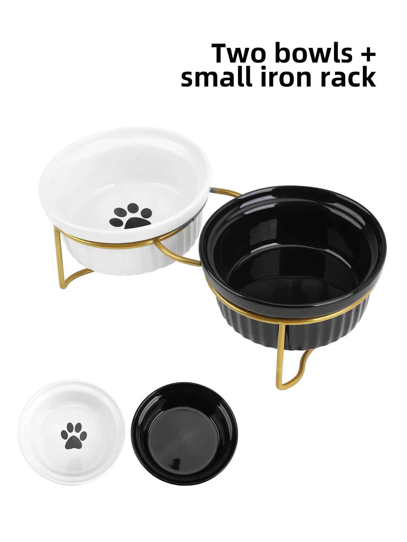 1 Set Elevated Ceramic Cat Bowls 1 Set Non-Slip Ceramic Cat Food And Water Bowls With Iron Bracket, Elevated Tilted Cat Feeder by PawHaven