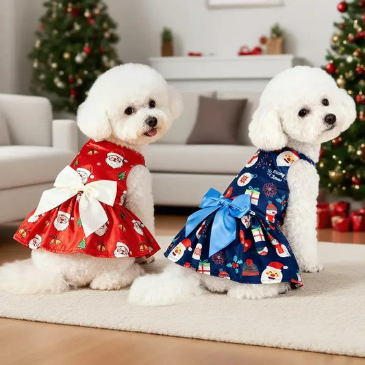 Christmas Dog Dress with Bow, Festive Printed Pet Skirt, Lightweight Holiday Outfit, Sizes M–6XL for Small to Large Dogs by PawHaven