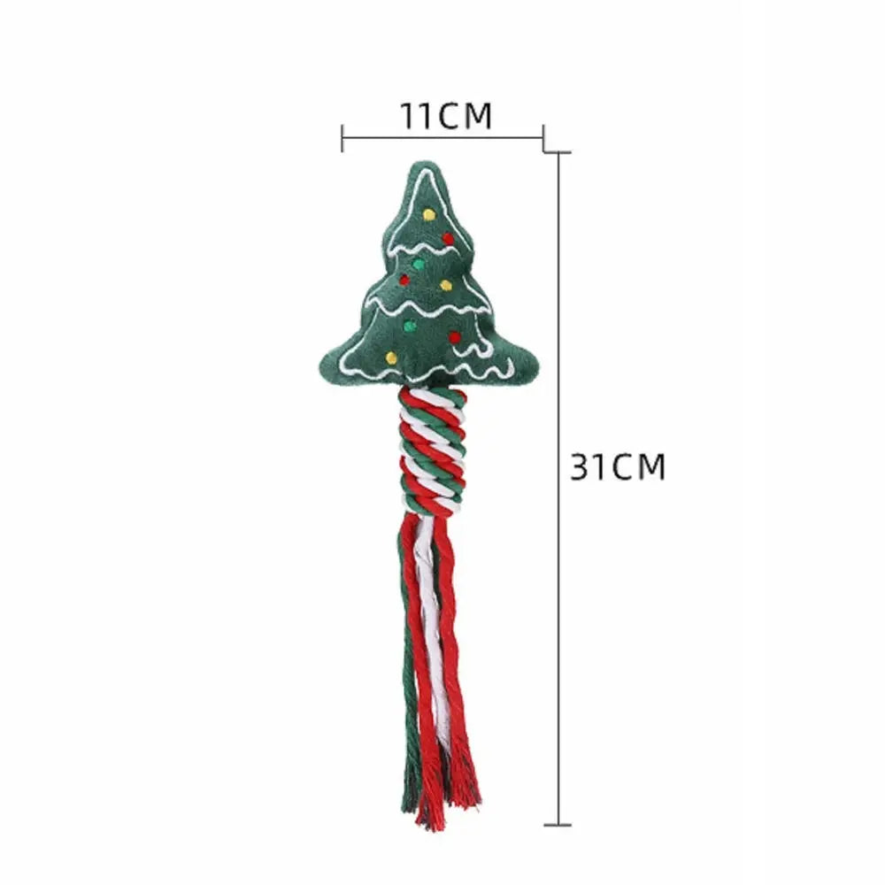 Christmas Small Dog Toy Chew Plush Puppy Cat Gift Tassel Rope Pet Toy Santa Claus Snowflake Christmas Tree by PawHaven