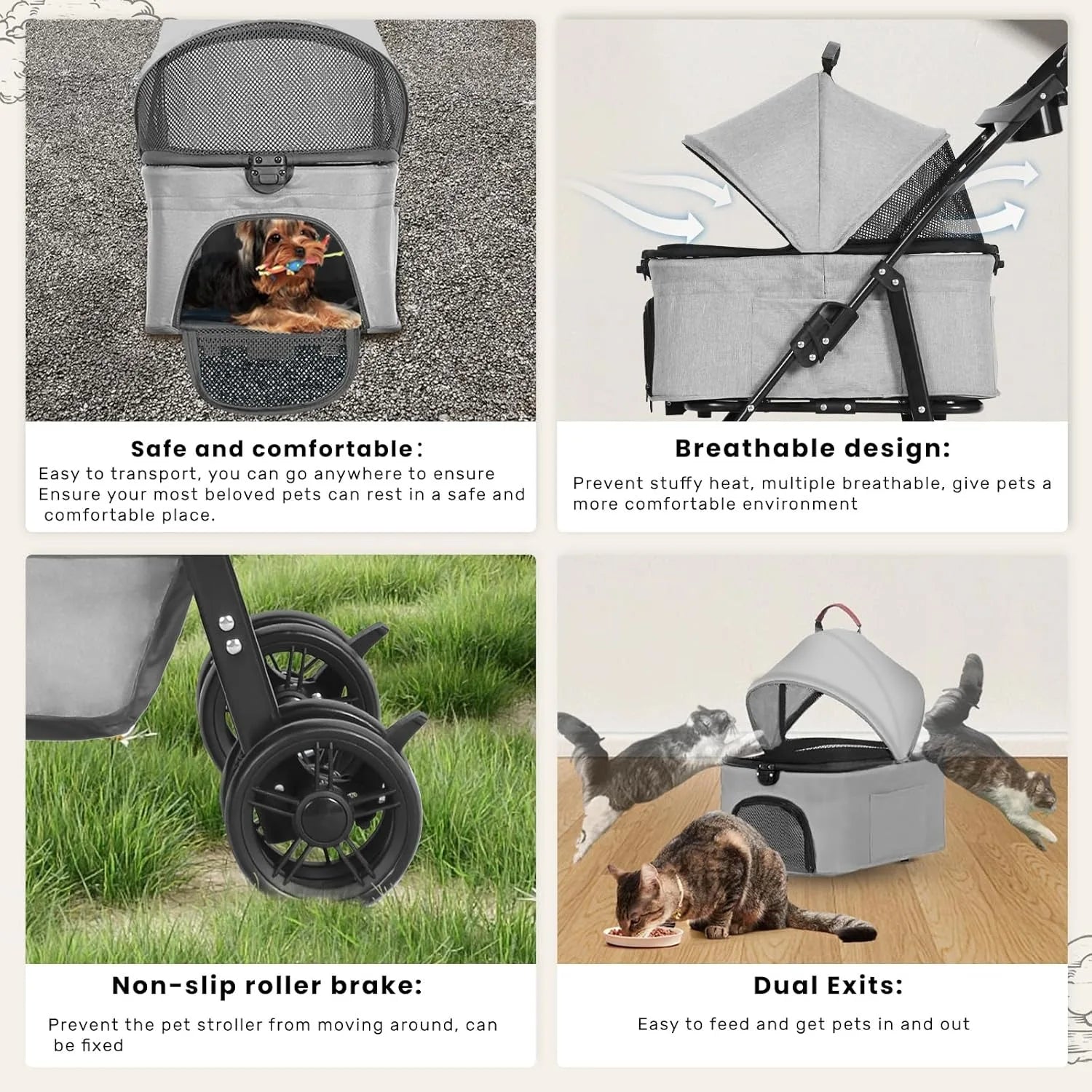 Pet Stroller for Dogs and Cats，Portable Pet Pram, Lightweight Folding Design with Safety Harness and Mesh Ventilation by PawHaven