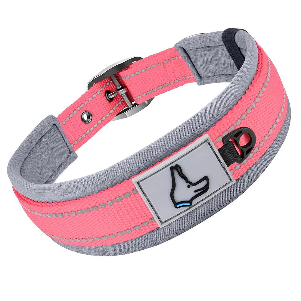 Premium Padded Reflective Dog Collar Adjustable Nylon by PawHaven