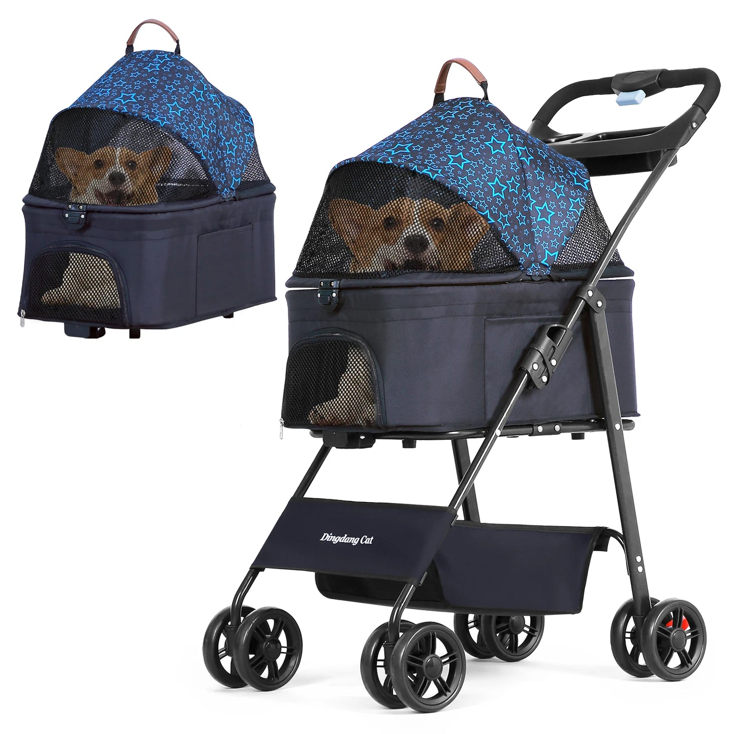 Pet Stroller for Dogs and Cats，Portable Pet Pram, Lightweight Folding Design with Safety Harness and Mesh Ventilation by PawHaven
