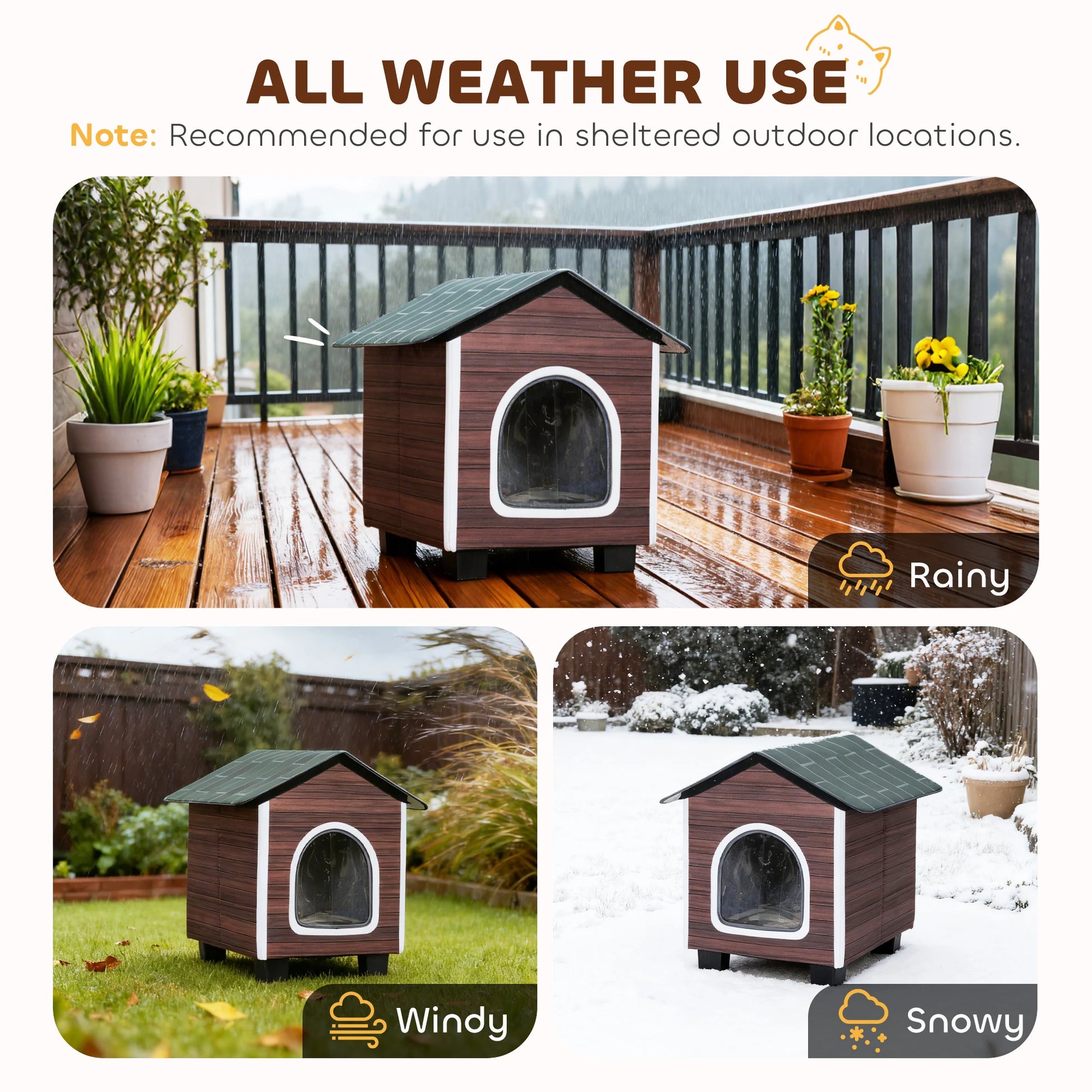 PawHut Outdoor Cat House with Elevated Base, Cushion, Red-brown by PawHaven