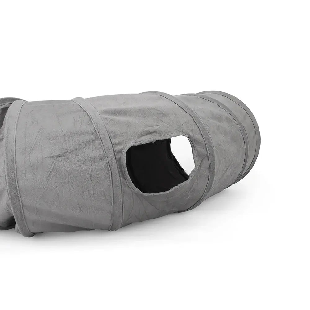 Gray Foldable Cat Tunnel 3 Holes Kitten Drill Bucket Toys Indoor Pet Toy Catwalk Tubing by PawHaven