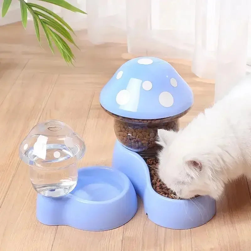 2026 Cute Mushroom Shaped Automatic Cat Feeder Large Capacity Pet Food Storage Container Cat Food Bowl Pet Daily Supplies by PawHaven