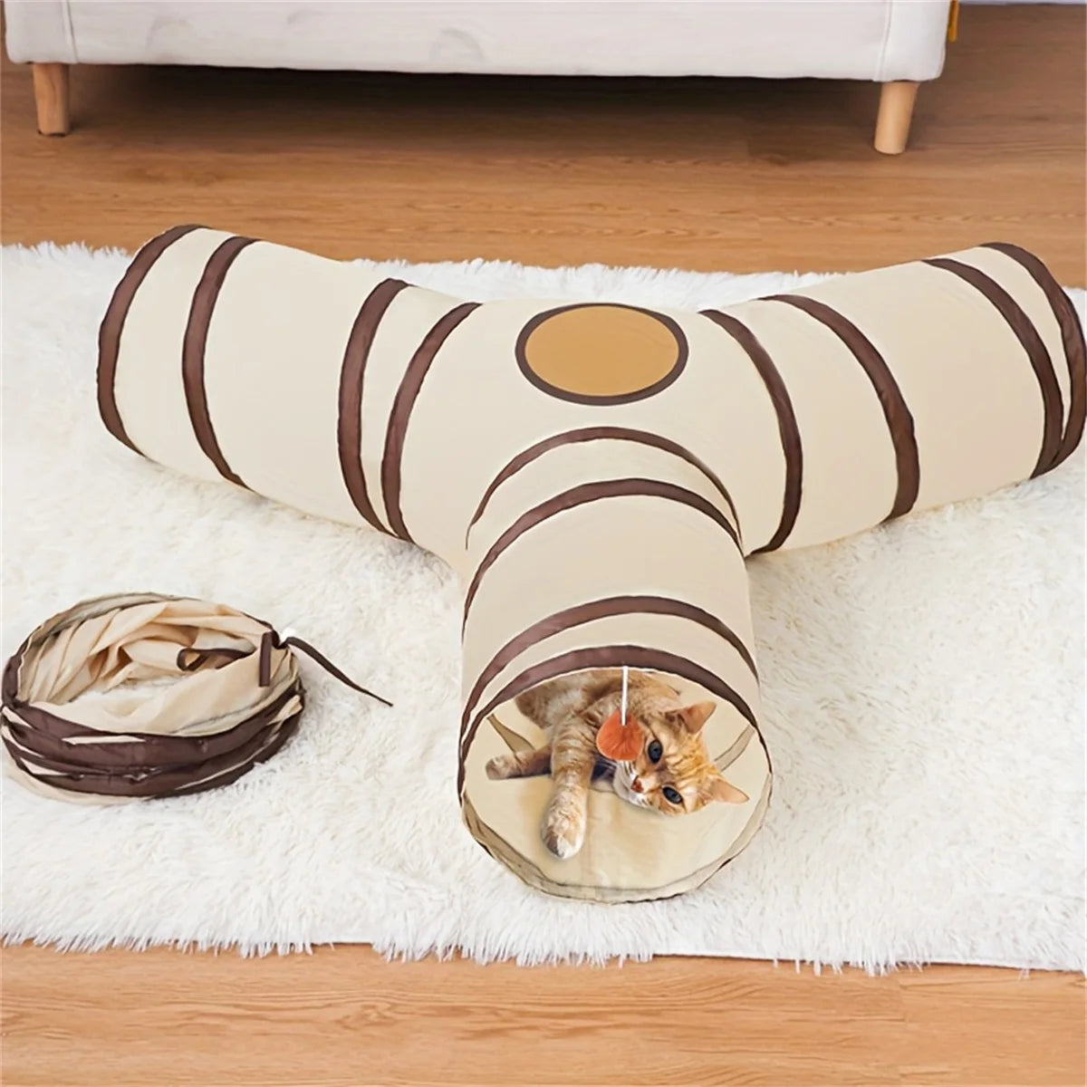 Foldable Cat Tunnel Toy, Collapsible All-in-One Pet Storage Cat Tunnel Toy Suitable for All Seasons by PawHaven