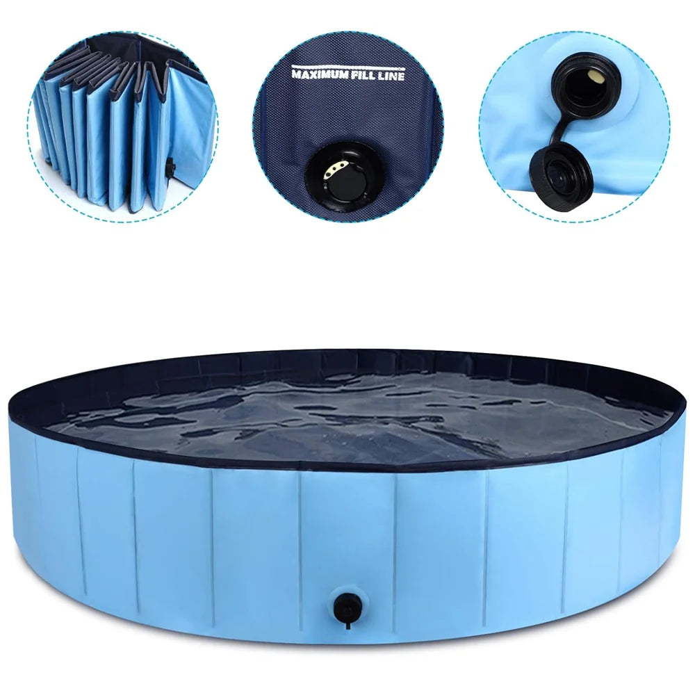160*30cm/120*30cm/80*20cm Pet Pool Foldable Dog Bath Swimming Pool Portable Pet Pool With Drain valve Outdoor Dog Bathing Tub by PawHaven