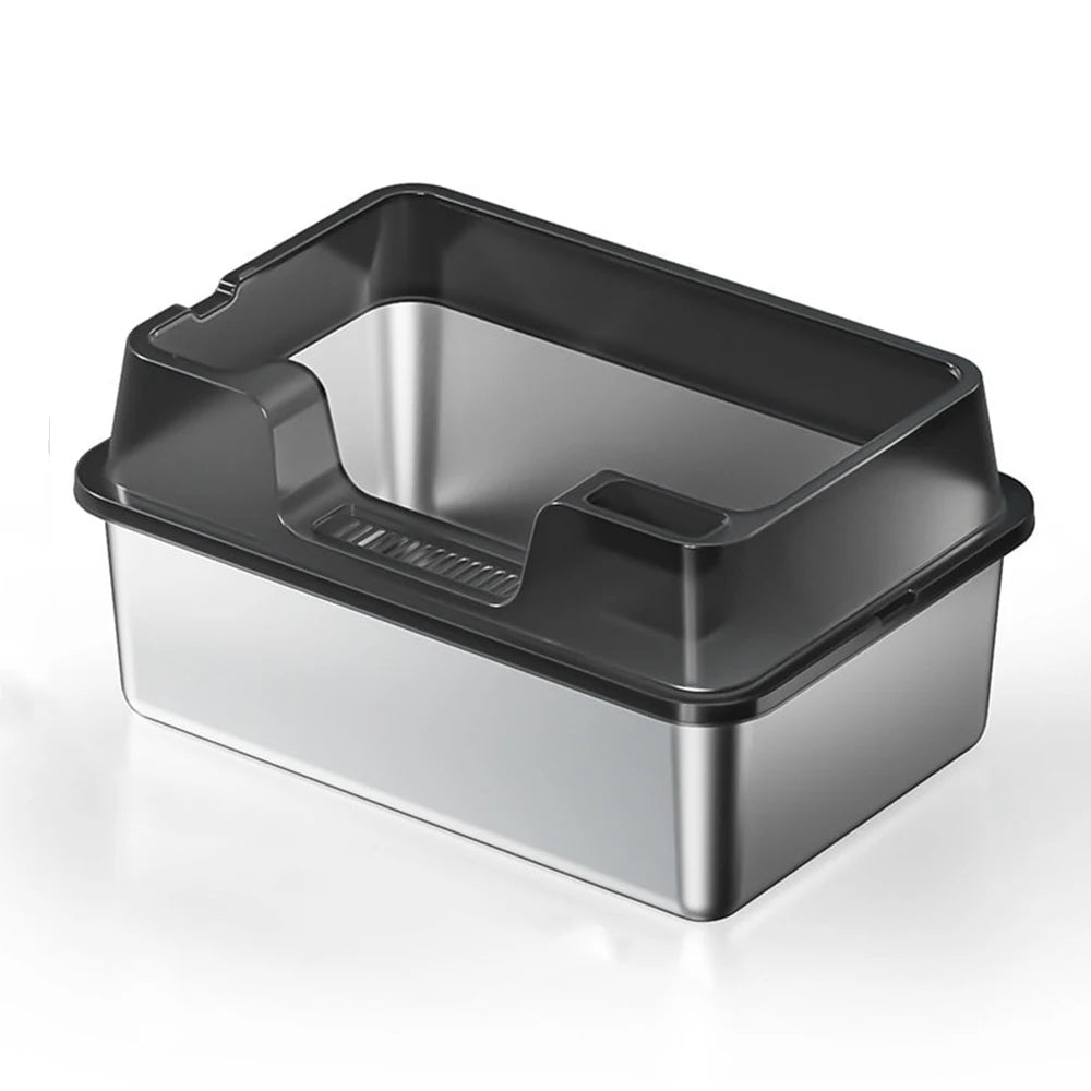 Premium XXL Stainless Steel Cat Litter Tray With Lid by PawHaven