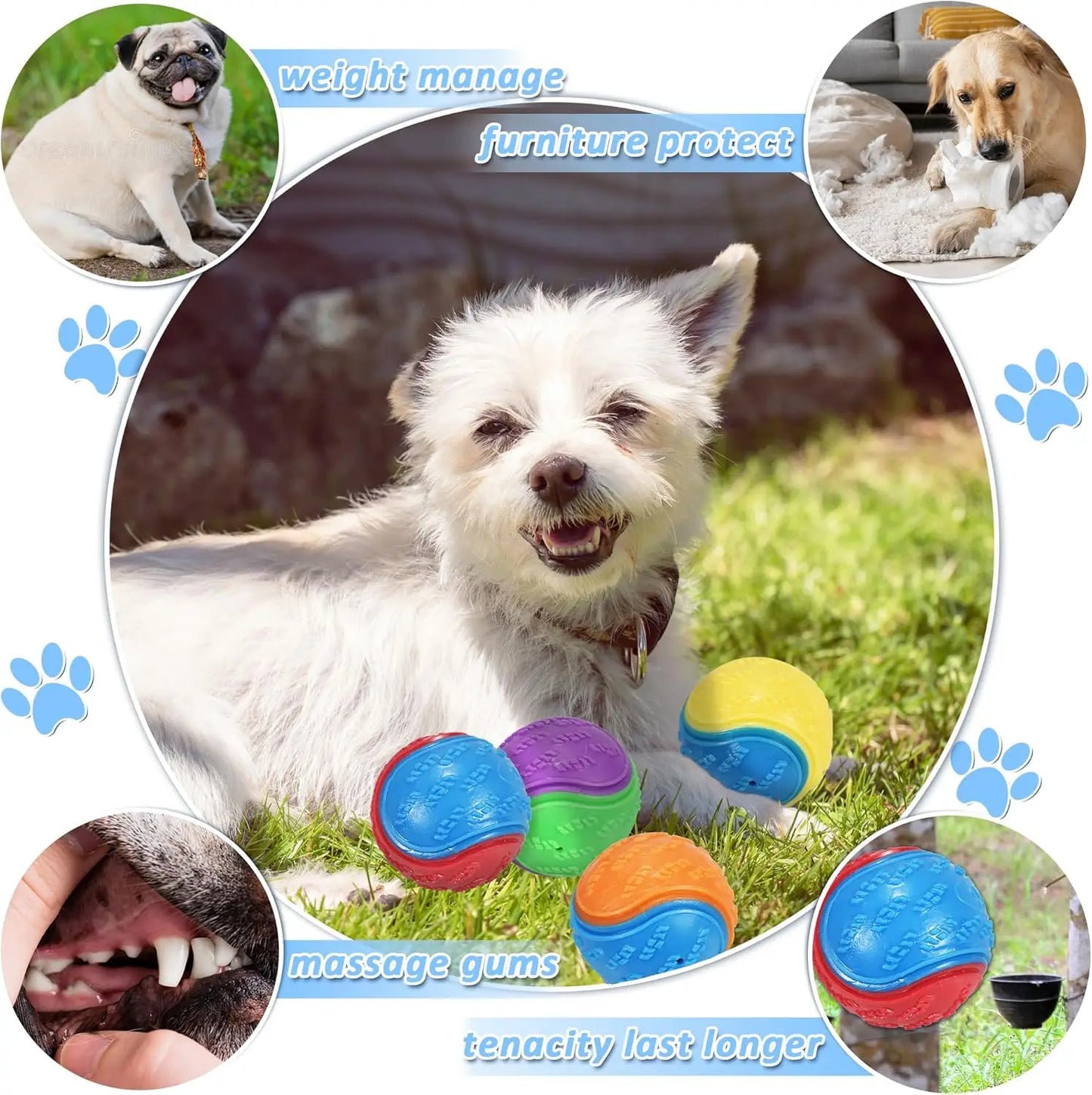8pcs Squeaky Dog Balls, Indestructible Dog Ball, Durable Squeaky Set for Dogs Training, Teeth Cleaning Puppy Chew Interactive T by PawHaven